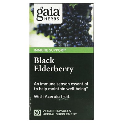 Gaia Herbs, Black Elderberry with Acerola Fruit, 60 Vegan Capsules