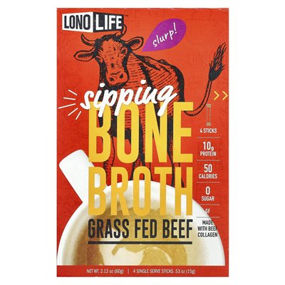 Lonolife, zum Schlürfen, Knochenbrühe, grasgefüttertes Rindfleisch, 4 Packungen, 0,53 oz (15 g)