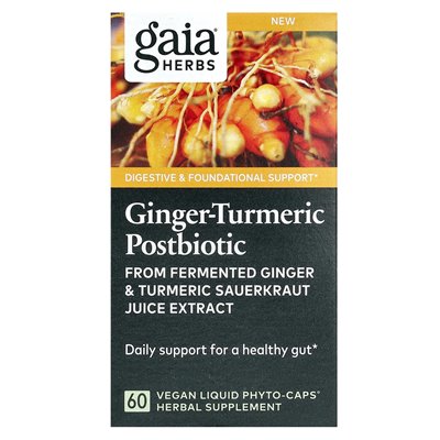 Zioła Gaia, Ginger-Turmeryczne postbiotyczne, 60 wegańskich ciekłych fito-caps