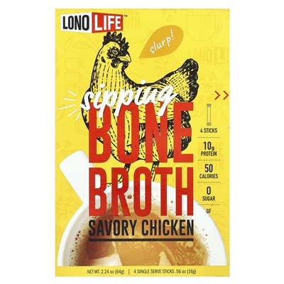 Lonolife, Sipping Bone Broth, würziges Huhn, 4 einzelne Sticks, je 0,56 oz (16 g)