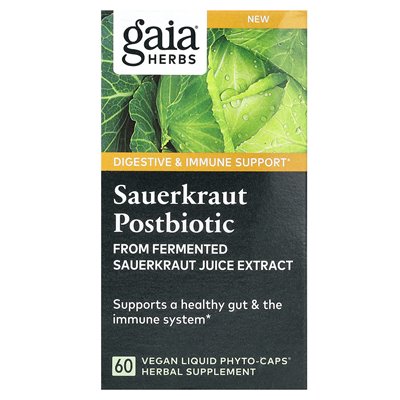 Gaia Herbs, Sauerkraut Postbiotyc, 60 wegańskich płynnych fito-caps