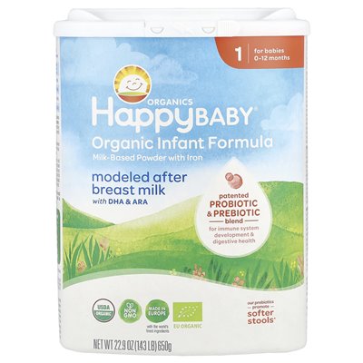 Happy Family Organics, ekologiczna formuła niemowląt, proszek na bazie mleka z żelazem, 0-12 miesięcy, 22,9 uncji (650 g) Happy Family Organics, ekologiczna formuła niemowląt, proszek na bazie mleka z żelazem, 0-12 miesięcy, 22,9 uncji (650 g)