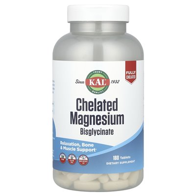Kal, chelated magnesium bisglycinate, 180 tablets