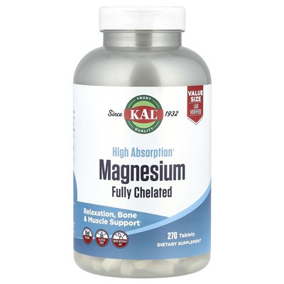 Kal, wysoka absorpcja magnez, w pełni chelatowane, 270 tabletek