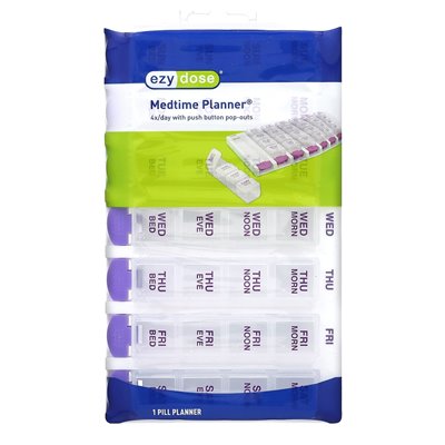 Dawka Ezy, cotygodniowe 4x/dzień z przyciskiem pop-outs Medtime Planner, Purple, 1 Count