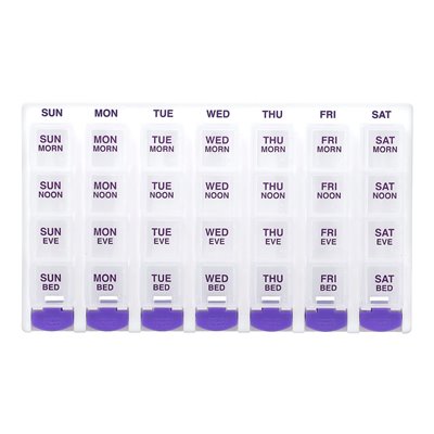Dawka Ezy, cotygodniowe 4x/dzień z przyciskiem pop-outs Medtime Planner, Purple, 1 Count