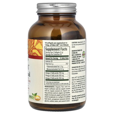 Flora, Udo's Choice, Udo's Oil 3-6-9 Blend, 90 wegetariańskich miękkich Flora, Udo's Choice, Udo's Oil 3-6-9 Blend, 90 wegetariańskich miękkich