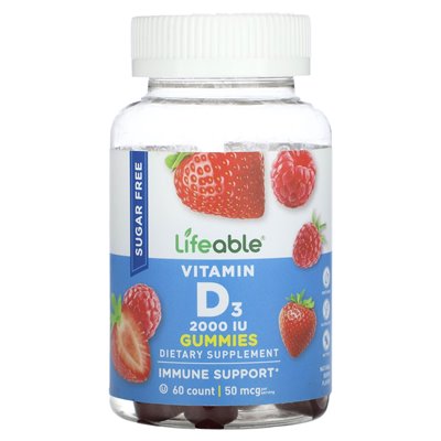Vitally, Vitamin D3, Sugar Free, Natural Berry, 2000 IU, 60 Gummies (25 mcg (1000 IU) per gummy)