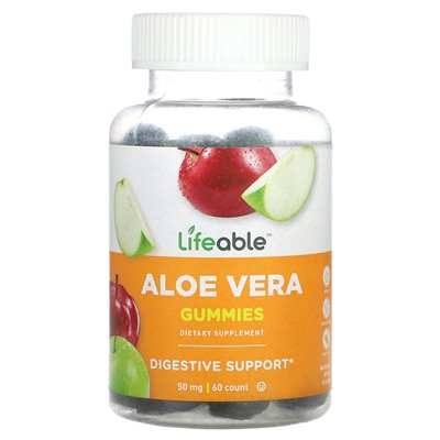 Lifeable, Żelki Aloe Vera, Naturalne Jabłko, 50 mg, 60 Żelek (25 mg w żelu)