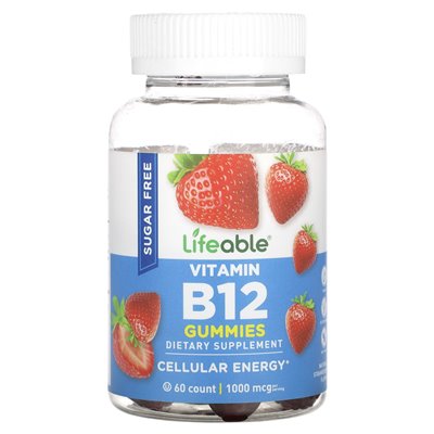 Żywle, Vitamin B12, Sugar Free, Natural Strawberry, 1000 mcg, 60 gummies (500 mcg per gummy)
