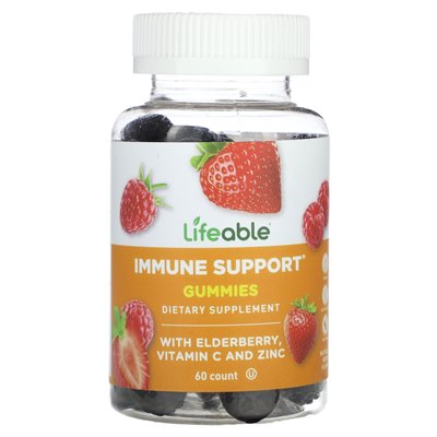 Lebendige, immununterstützende Gummibärchen mit schwarzer Beere, Vitamin C und Zink, natürliche Beere, 60 Gummibärchen