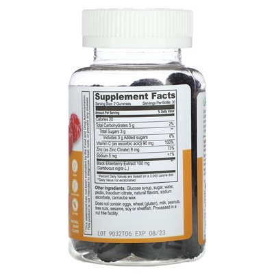 Lebendige, immununterstützende Gummibärchen mit schwarzer Beere, Vitamin C und Zink, natürliche Beere, 60 Gummibärchen