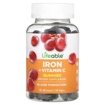 Vitally, Eisen + Vitamin C, Trauben, 20 mg, 60 Stück (10 mg pro Gummibärchen)