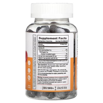 Vitally, Eisen + Vitamin C, Trauben, 20 mg, 60 Stück (10 mg pro Gummibärchen)