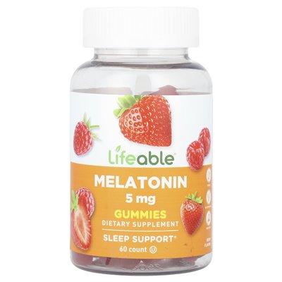 Lifeable, Żelki z melatoniną, Naturalna Malina, 5 mg, 60 żelek (2,5 mg w żelu) Lifeable, Żelki z melatoniną, Naturalna Malina, 5 mg, 60 żelek (2,5 mg w żelu)