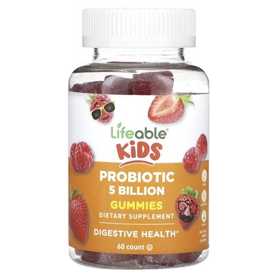 Lifeable, Kids Probiotic Gummies, Natural Berry, 5 Billion, 60 Gummies Lifeable, Kids Probiotic Gummies, Natural Berry, 5 Billion, 60 Gummies