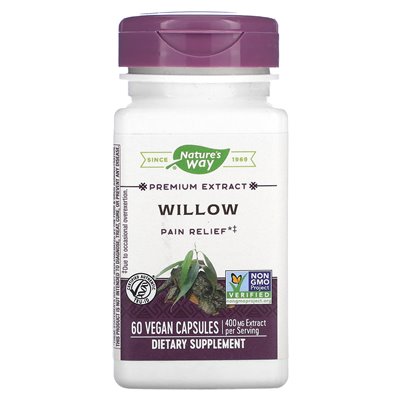 Nature's Way, Ekstrakt Premium z wierzby, 400 mg, 60 kapsułek wegańskich (200 mg na kapsułkę)