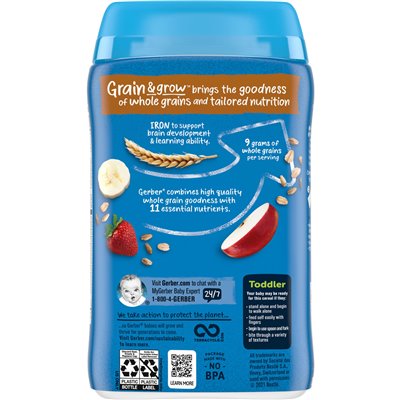 Gerber, płatki dla maluchów, ziarno i grow, obfite bity multigrain, 12+ miesięcy, banan, jabłko, truskawka, 8 uncji (227 g)