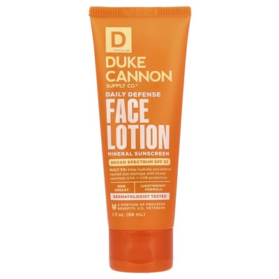 Duke Cannon Supply Co., Daily Defense Face Bals, Mineral Sunscreen, SPF 32, Light Citrus, 3 Fl Oz (88 ml)
