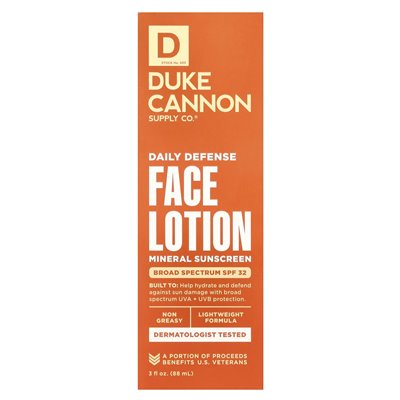 Duke Cannon Supply Co., Daily Defense Face Bals, Mineral Sunscreen, SPF 32, Light Citrus, 3 Fl Oz (88 ml)