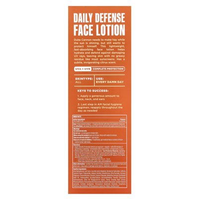 Duke Cannon Supply Co., Daily Defense Face Bals, Mineral Sunscreen, SPF 32, Light Citrus, 3 Fl Oz (88 ml)
