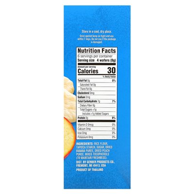 Gerber, przekąski dla dziecka, zęby, delikatne ząbki, ponad 7 miesięcy, brzoskwinia bananowa, 12 indywidualnie owinięte 2 paczki