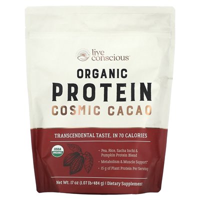 Żywe świadome, białko organiczne, Kosmiczne kakao, 1,07 funta (484 g)