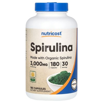 Nutricost, Spirulina, 3000 mg, 180 kapsułek (500 mg na kapsułkę)