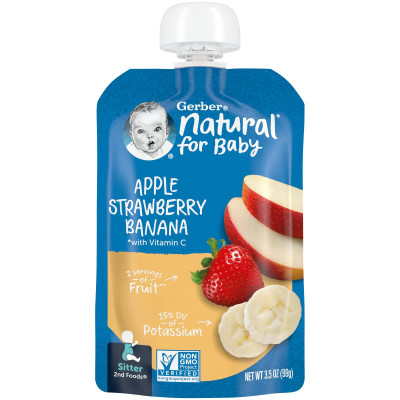 Gerber, Natural For Baby, 2. Foods, Apple, Strawberry, Banana, 3,5 uncji (99 g) Gerber, Natural For Baby, 2. Foods, Apple, Strawberry, Banana, 3,5 uncji (99 g)