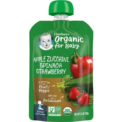 Gerber, Organic for Baby, 2nd Foods, Apple, cukinia, szpinak, truskawka, 3,5 uncji (99 g)