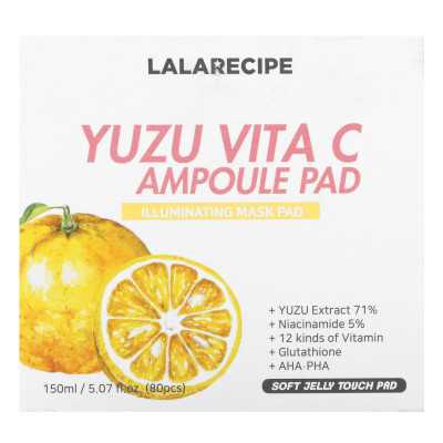 Lalarecipe, Yuzu Vita C Ampullenpad, aufhellende kosmetische Maske, 80 Pads, 5,07 fl oz (150 ml)