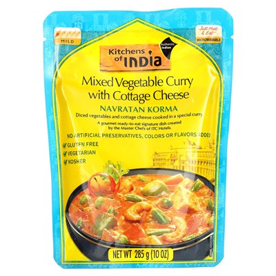 Kitchens of India, Navratan Korma, mieszane curry warzywne z twarogiem, łagodny, 10 uncji (285 g)