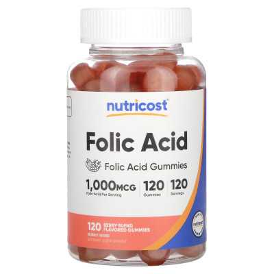 Nutricost, Folsäure-Fruchtgummis, Beerenmischung, 1000 mcg, 120 Fruchtgummis