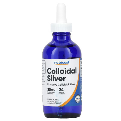 Nutricost, srebro koloidalne, bezsłagane, 30 ppm, 4 fl oz (118 ml)