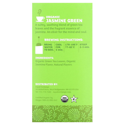 Equal Exchange, Organic Green Jasmine, Green Tea, 20 Tea Bags, 1.41 oz (40 g)