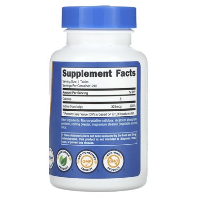 Nutricost, wodorosty, 325 mcg, 240 tabletek