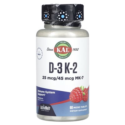 Kal, D-3, K-2, malina, 60 mikro tabletek