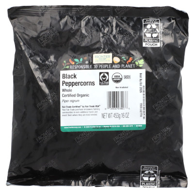 Frontier Co-Op, ganze schwarze Bio-Fairtrade-Pfefferkörner, 16 oz (453 g)