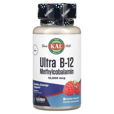 KAL, Ultra B-12-Methylcobalamin, Himbeere, 10.000 mcg, 30 Mikrotabletten