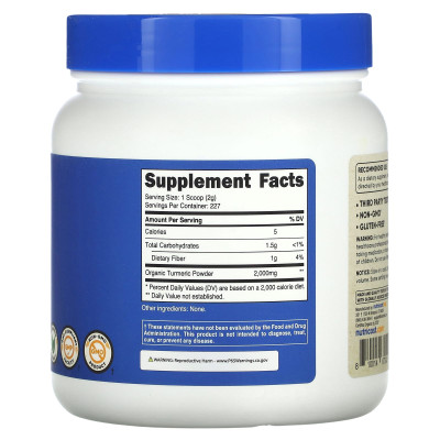Nutricost, organiczny proszek kurkumowy, bezslenkowy, 16 uncji (454 g)