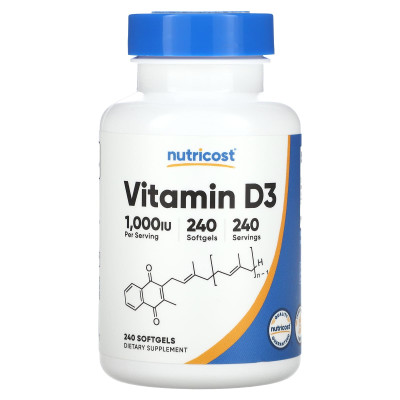 Nutricost, witamina D3, 1000 IU, 240 softgels