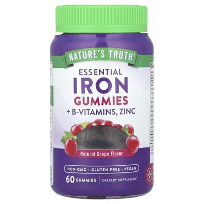 The Truth of Nature, Essential Iron + B Vitamins, Zinc Gum, Natural Grapes, 60 Gummies
