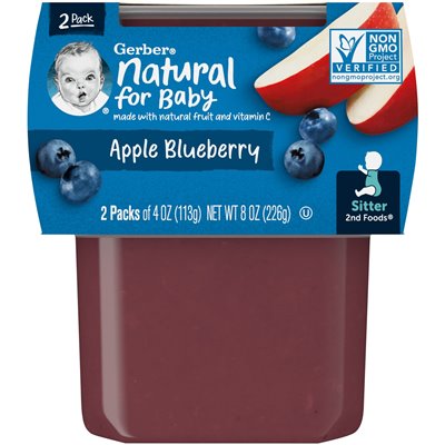 Gerber, Natural For Baby, 2. Foods, Apple Blueberry, 2 paczki, 4 uncje (113 g)