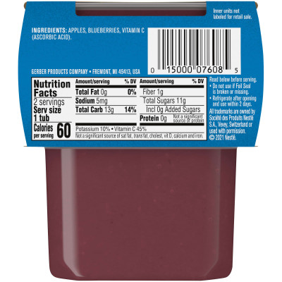 Gerber, Natural For Baby, 2. Foods, Apple Blueberry, 2 paczki, 4 uncje (113 g)