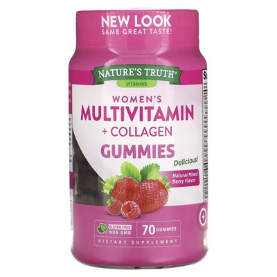Nature's Truth, Women's Multivitmain + kolagen, naturalna jagoda mieszana, 70 gummy