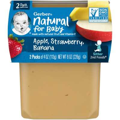 Gerber, Natural For Baby, 2. Foods, Apple, Truskber, Banana, 2 Pack, 4 uncje (113 g)