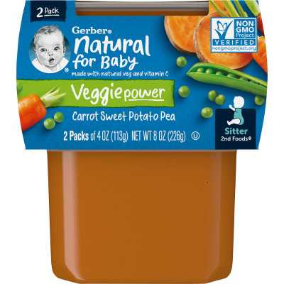Gerber, Natural For Baby, Veggie Power, 2nd Foods, Marchew ze słodkich ziemniaków, 2 paczki, 4 uncje (113 g)