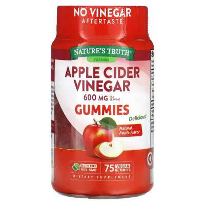 Nature's Truth, Apple Cider Ocet, Natural Apple, 600 mg, 75 wegańskie gummy (200 mg na gumę)