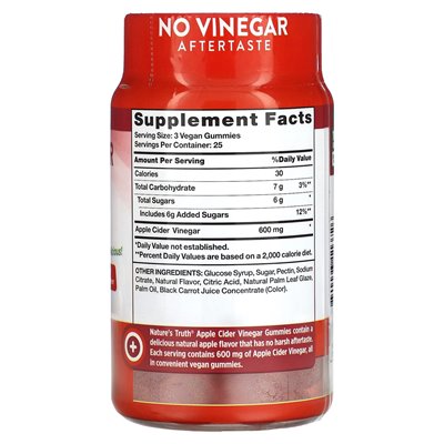 Nature's Truth, Apfelessig, natürlicher Apfel, 600 mg, 75 vegane Gummibärchen (200 mg pro Gummibärchen)