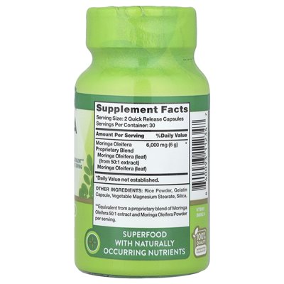 Nature's Truth, Moringa Oleifera, 6000 mg, 60 Quick Release Capsules (3000 mg per capsule)